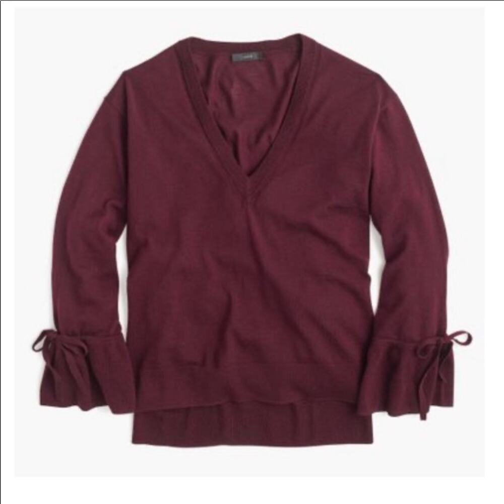 J Crew Drawstring V-Neck Merino Wool Sweater